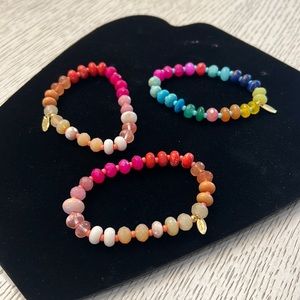 New Anthropologie Multi-Color Semi-Precious Beaded Stretch Bracelets set of 3